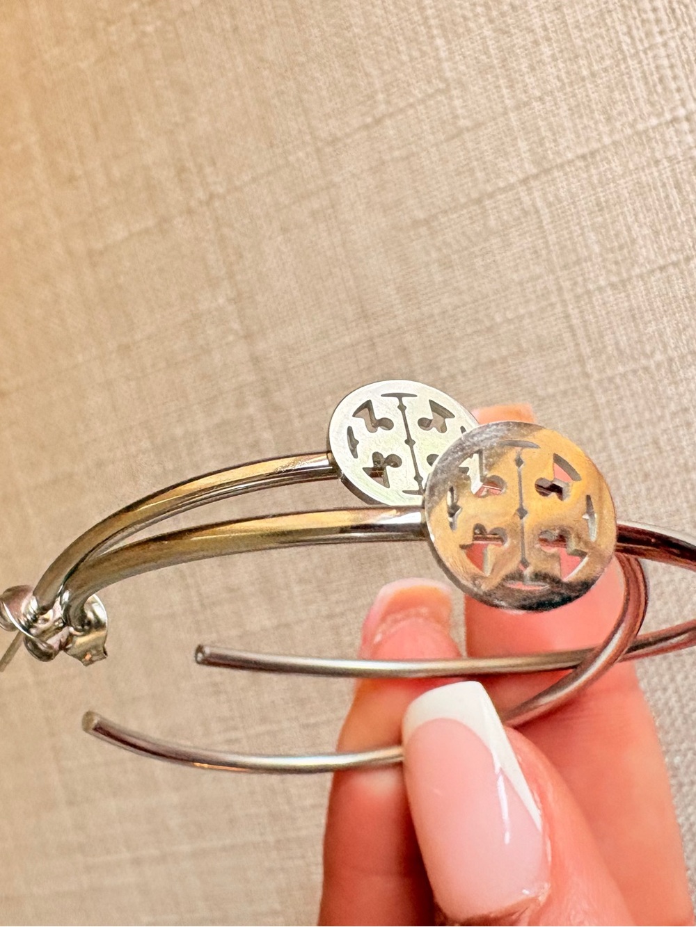Tory Burch Silver-Tone Logo Hoop Earrings- NEW! - Picture 5 of 5